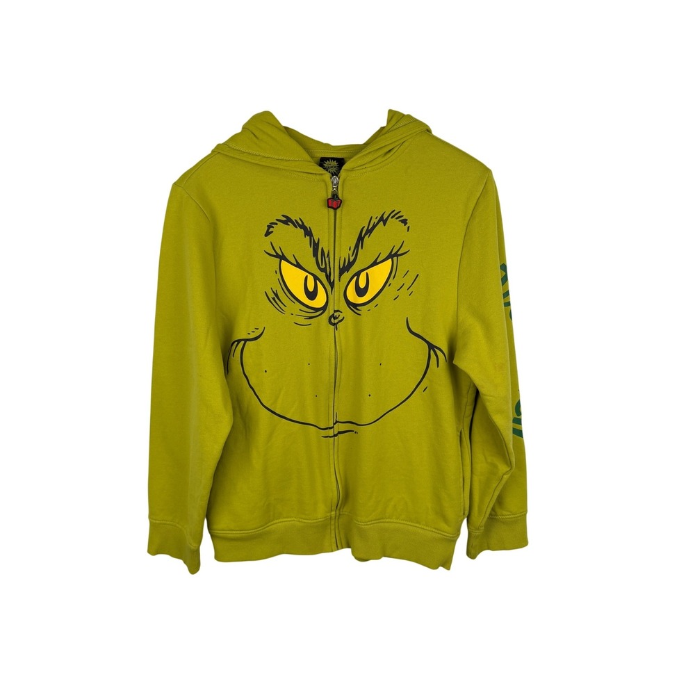 Dr. Seuss The Grinch Zip Up Hoodie Youth 2XL 18 Lime Green Max Graphic Fleece
